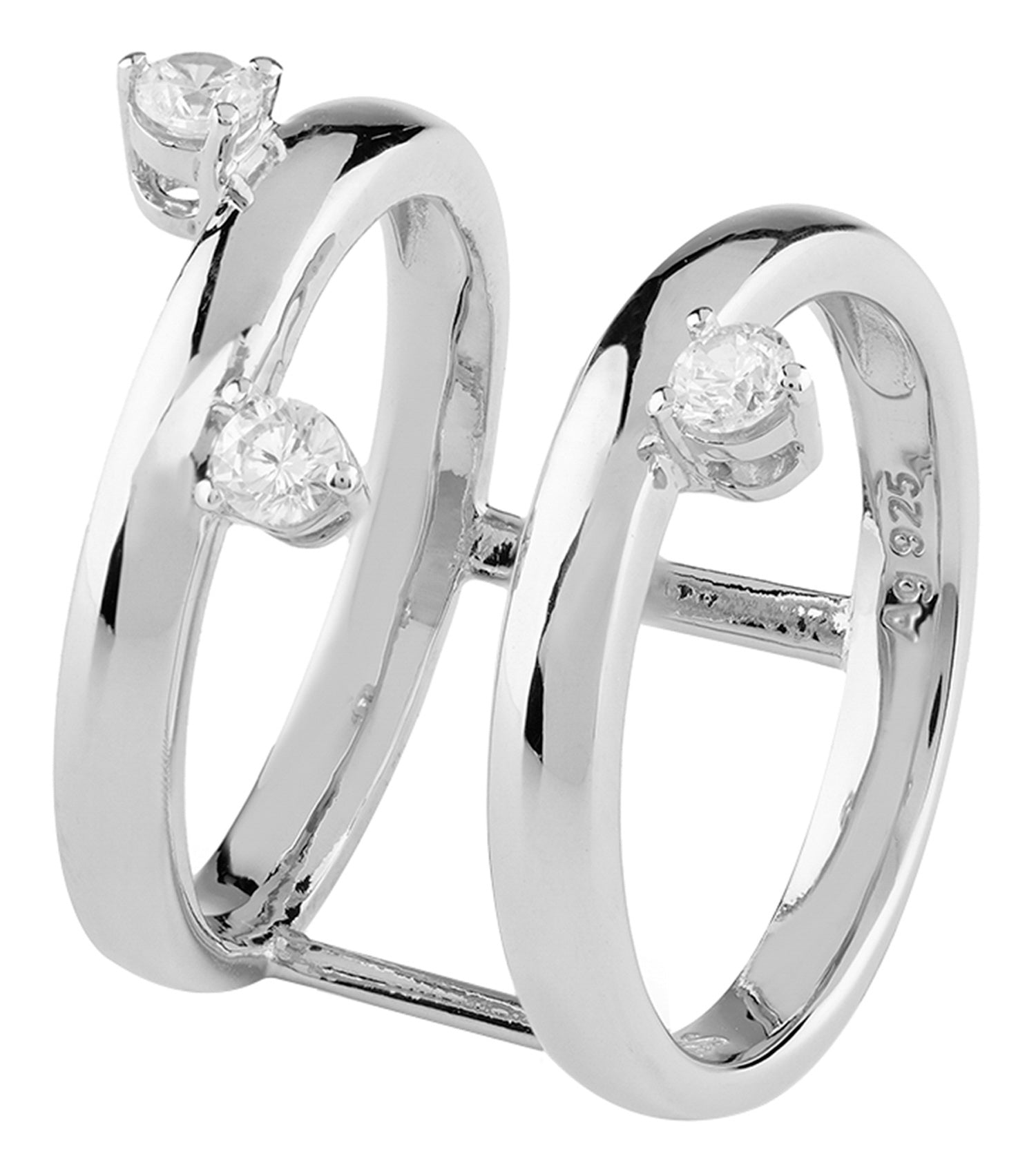 Discover Guess Jewellery's silver ring; elegant, side-angle view showcasing its sleek design, perfect for style enthusiasts.
