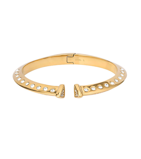 Gold Guess Jewellery bracelet in a sleek, elegant design; top angle view showcasing its refined craftsmanship and luxurious shine.