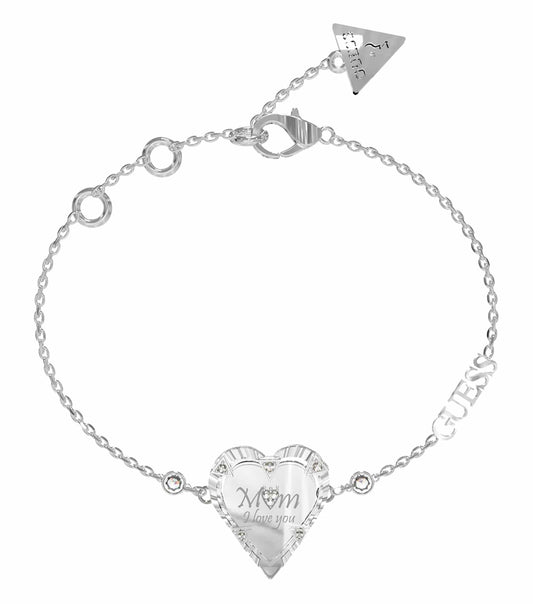 Guess Jewellery, elegant gold/silver bracelet displayed at a slight angle, highlighting its gleaming design and craftsmanship.