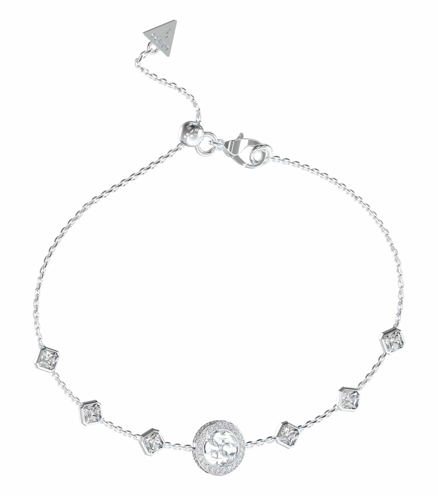 Elegant Guess Jewellery bracelet in gold/silver, showcasing a sleek one-size design from a side angle with polished finish.