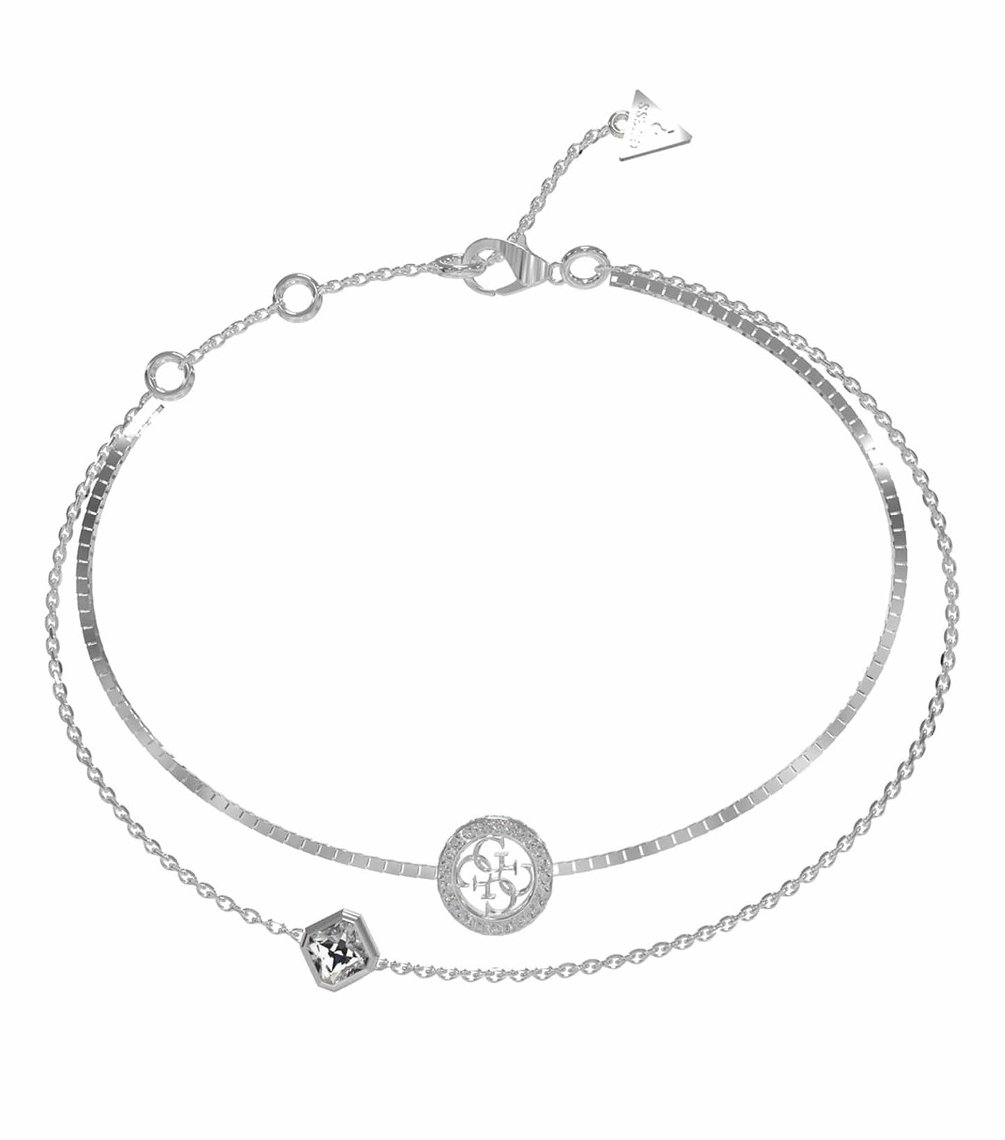 Guess Jewellery gold bracelet, side angle view; highlights luxurious design with intricate detailing, perfect for fashion enthusiasts.