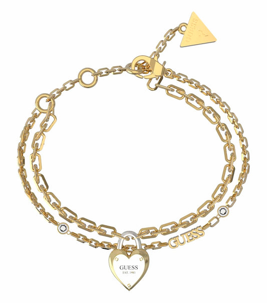 Guess Jewellery bracelet in silver and gold, beautifully displayed at a slight angle showcasing intricate design and dual tones.