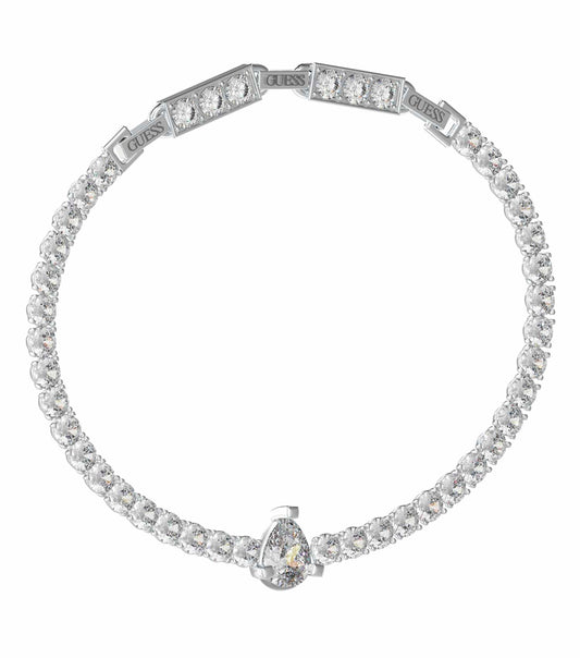 Guess Jewellery elegant silver bracelet, showcasing a sleek side angle, highlighting its polished finish and classic design.