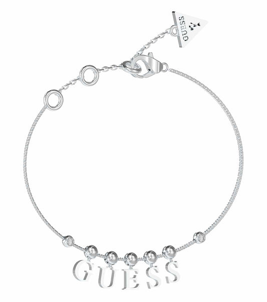  Elegant Guess Jewellery silver bracelet; front view showcasing intricate design, reflecting sophistication and fashion allure.