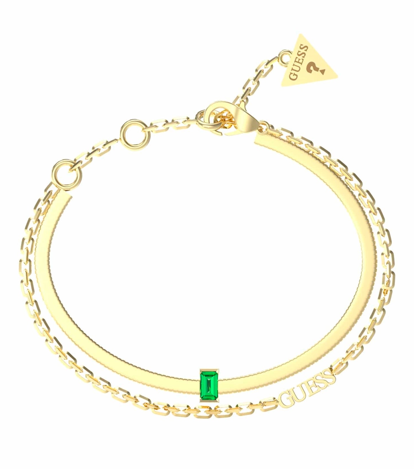 Elegant Guess Jewellery gold bracelet angled to showcase its intricate design, capturing the charm and allure of luxury accessories.
