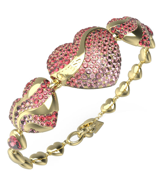 Elegant Guess Jewellery gold bracelet, side angle view, showcasing sleek design and luxurious shine; perfect for fashion enthusiasts.