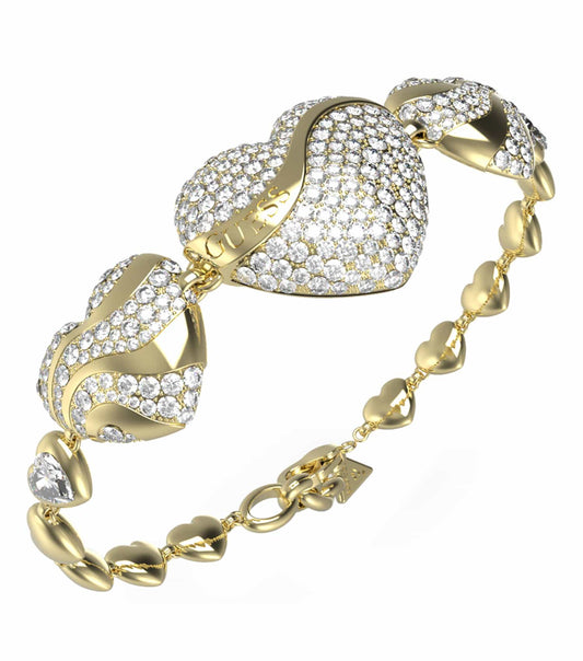 GUESS Jewellery gold bracelet showcasing elegant curved design, captured from a front angle for timeless fashion appeal.