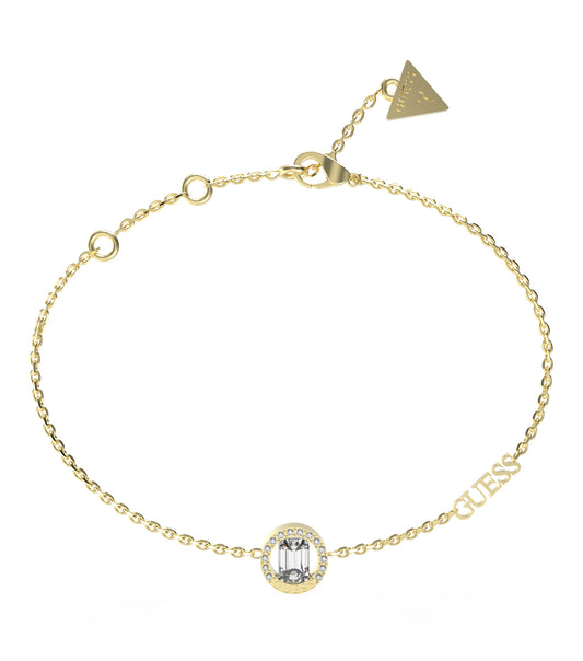 Elegant Guess Jewellery gold bracelet with intricate details, front angle showcasing its luxurious design.