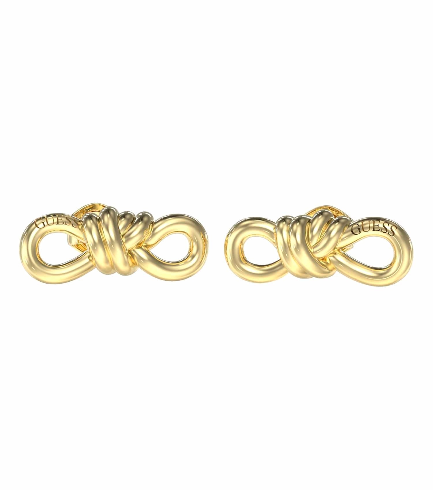 Guess Jewellery gold earrings in a close-up angle, showcasing elegant design and shiny texture for a sophisticated touch.