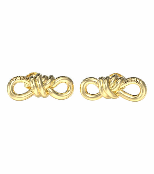 Guess Jewellery gold earrings in a close-up angle, showcasing elegant design and shiny texture for a sophisticated touch.