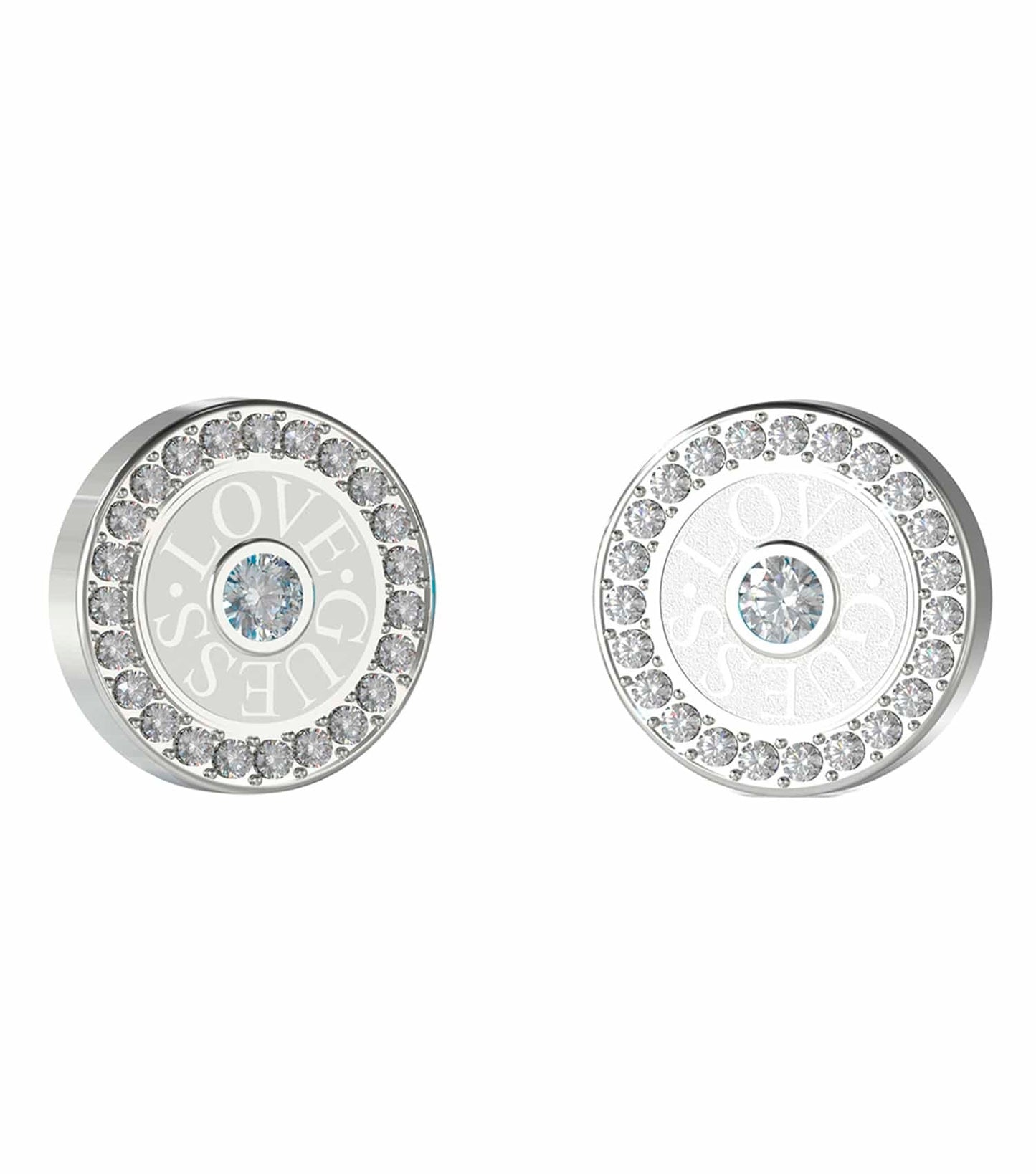 Guess Jewellery gold earrings with a polished finish, displayed at a slight angle, showcasing elegant craftsmanship and brand style.