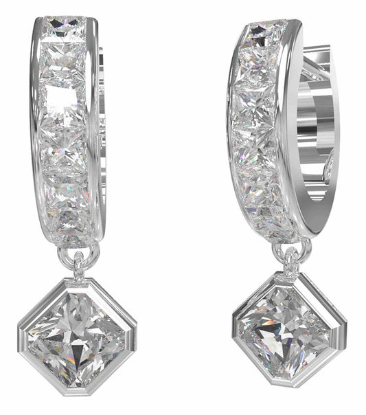 Silver Guess Jewellery earrings displayed from a slight angle, showcasing their elegant design and lustrous finish.