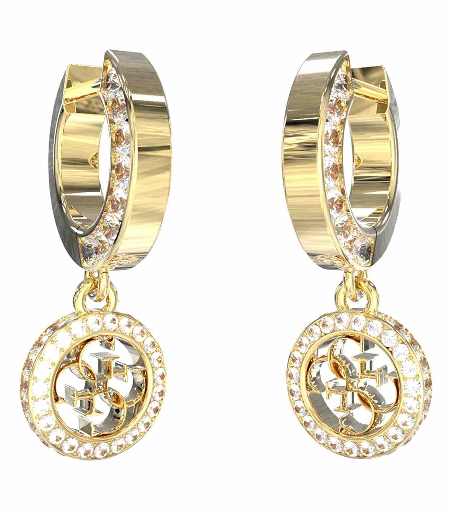 Gold-toned Guess Jewellery earrings, front angle, featuring sleek lines and a polished finish for an elegant touch.