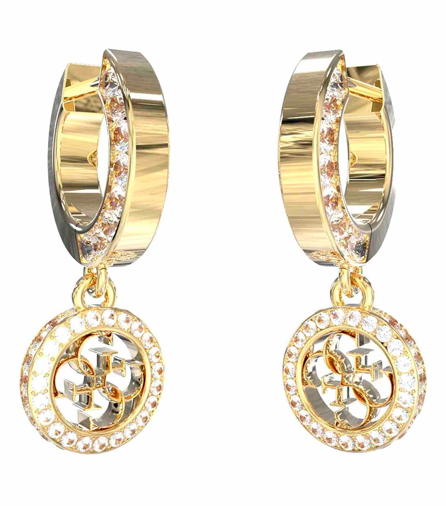 Gold-toned Guess Jewellery earrings, front angle, featuring sleek lines and a polished finish for an elegant touch.