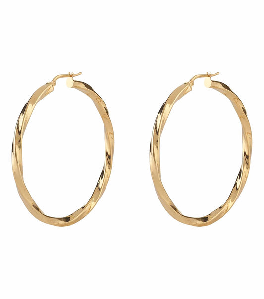Guess Jewellery gold earrings with intricate design, angled view showcasing elegant details against a plain background.