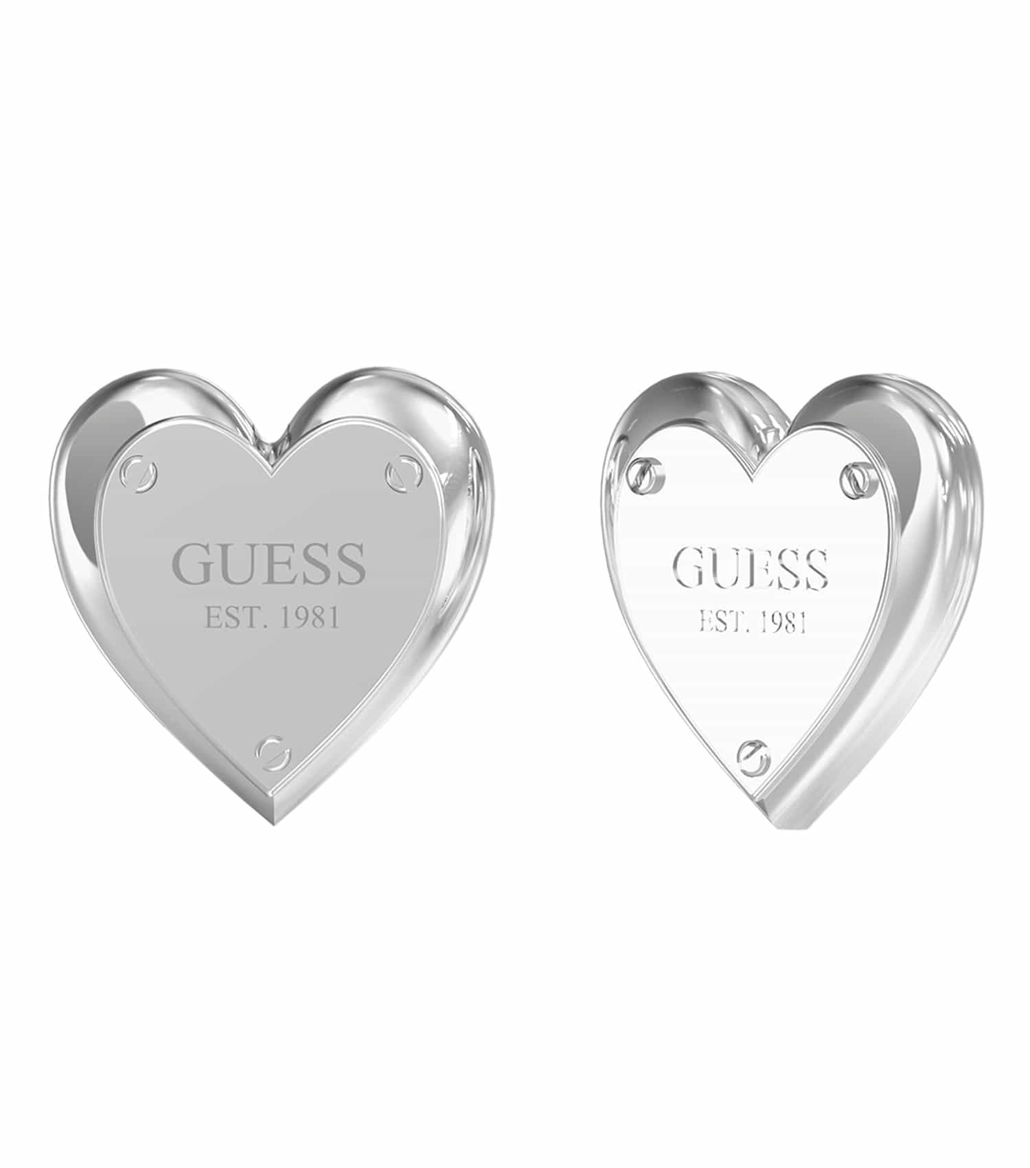 Passionate gold-colored Guess Jewellery earrings elegantly displayed in a side angle, showcasing intricate design details.