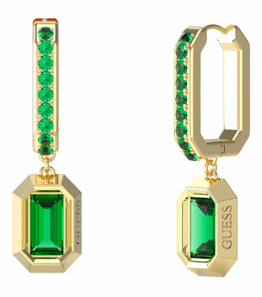 Guess Jewellery red earrings at a 3/4 angle, showcasing intricate design, exuding elegance and sophistication in a vibrant hue.