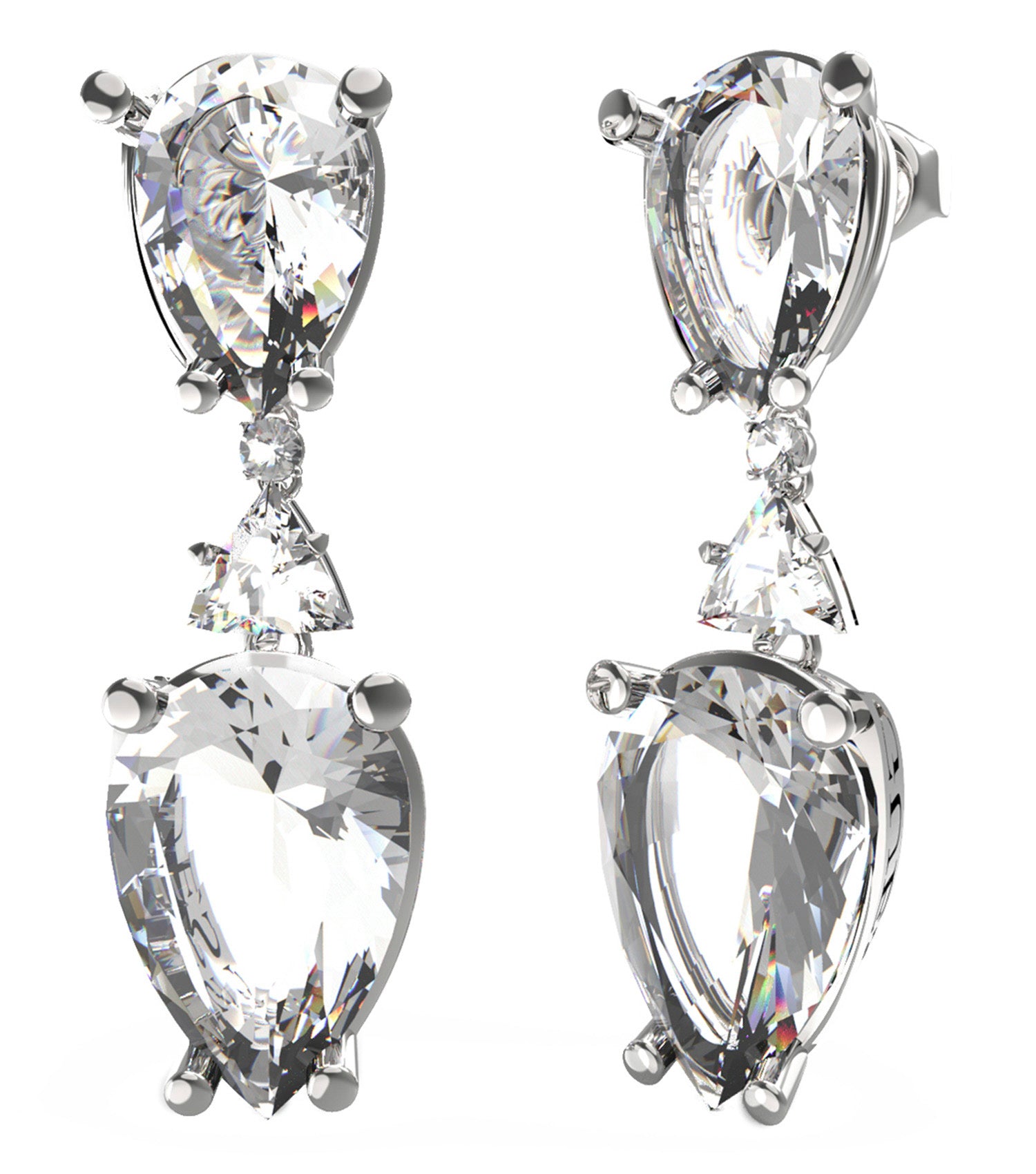 Silver Guess Jewellery earrings, side angle view; elegantly crafted circular design with a sleek finish, exuding modern sophistication.