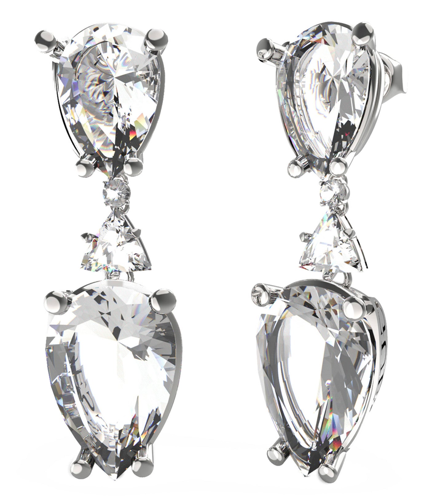 Silver Guess Jewellery earrings, side angle view; elegantly crafted circular design with a sleek finish, exuding modern sophistication.