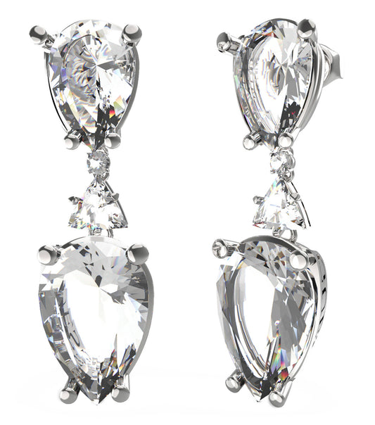 Silver Guess Jewellery earrings, side angle view; elegantly crafted circular design with a sleek finish, exuding modern sophistication.