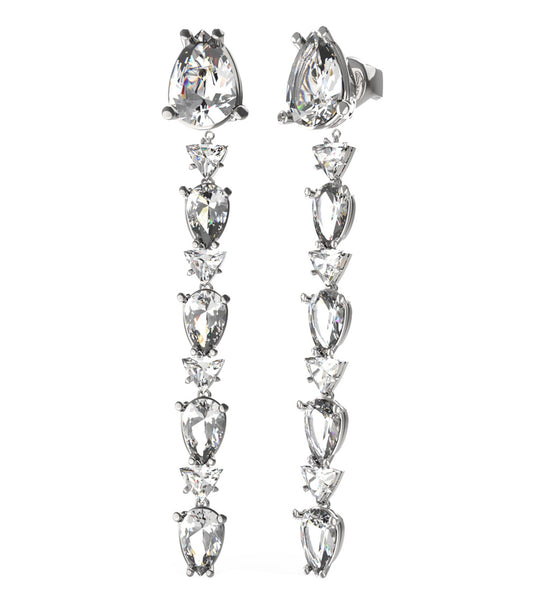 Silver Guess Jewellery earrings, front view, showcasing elegant design with sparkling accents, embodying timeless elegance in fashion.