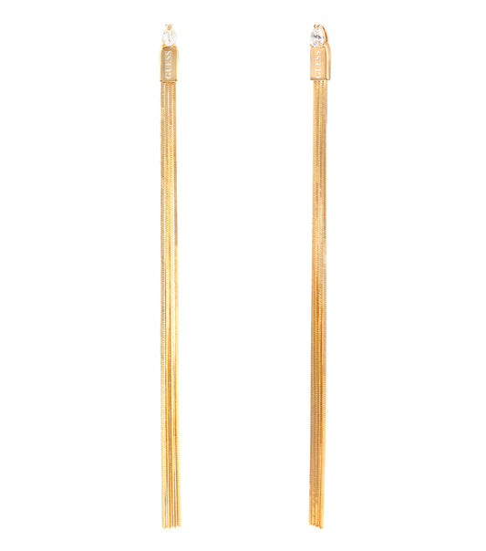 Guess Jewellery gold earrings, front angle, showcasing detailed design with radiant polished finish, conveying elegance.