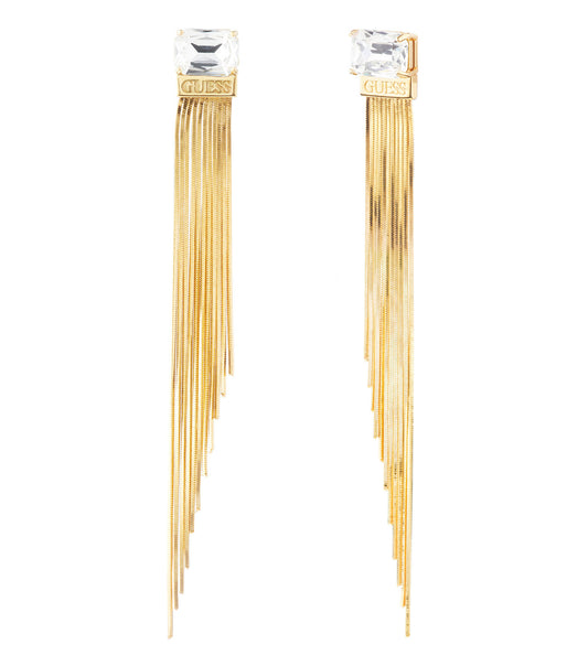 Guess Jewellery gold earrings showcased in a captivating close-up angle, highlighting their elegant design and lustrous finish.
