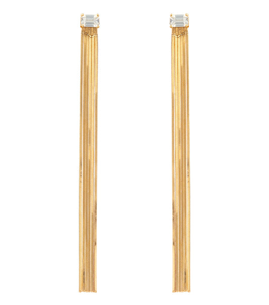 Gold-colored Guess Jewellery earrings elegantly displayed at a three-quarter angle, highlighting their sophisticated shine and design.
