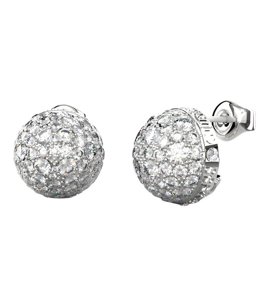 Elegant Guess Jewellery silver earrings, front-facing angle, showcasing intricate design, perfect for a sophisticated style statement.