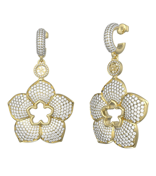 Guess Jewellery gold earrings showcasing a sleek design at a front-facing angle, captivating elegance and style in one shot.