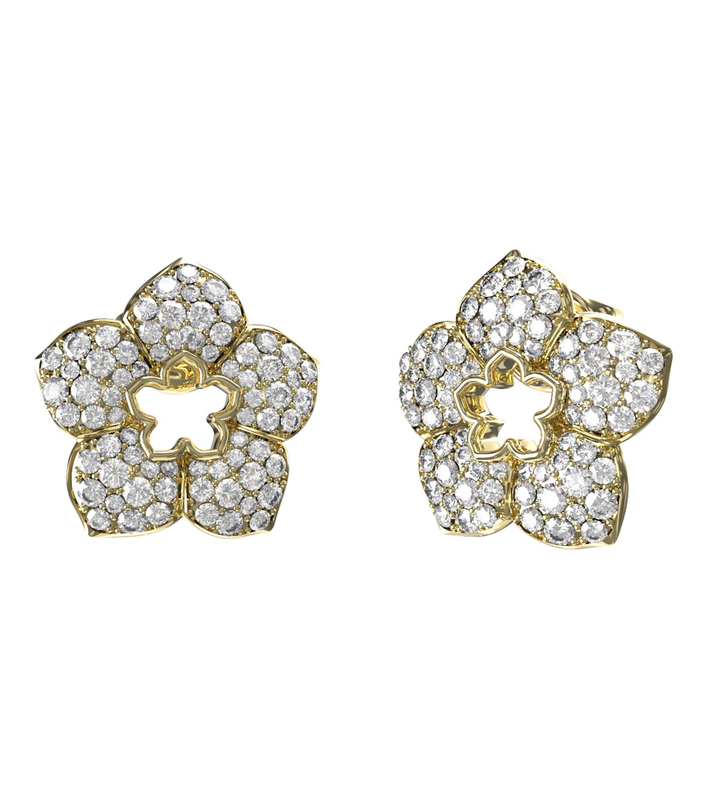 Guess Jewellery gold earrings with intricate texture, showcasing a front-facing angle, capturing elegance and style in every detail.