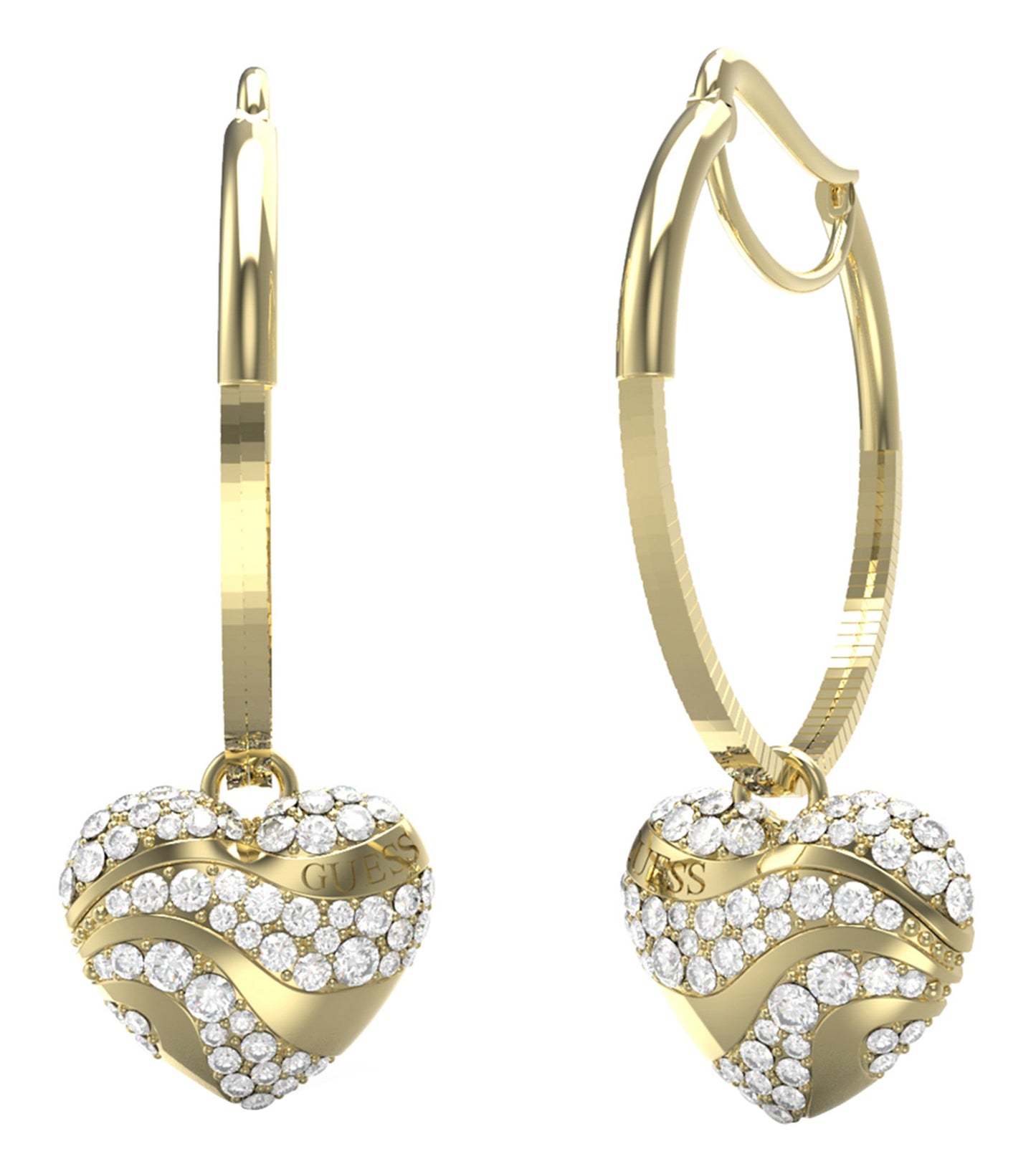 Gold-tone Guess Jewellery hoop earrings, front-facing angle, showcasing sleek design and elegant finish, one-size.