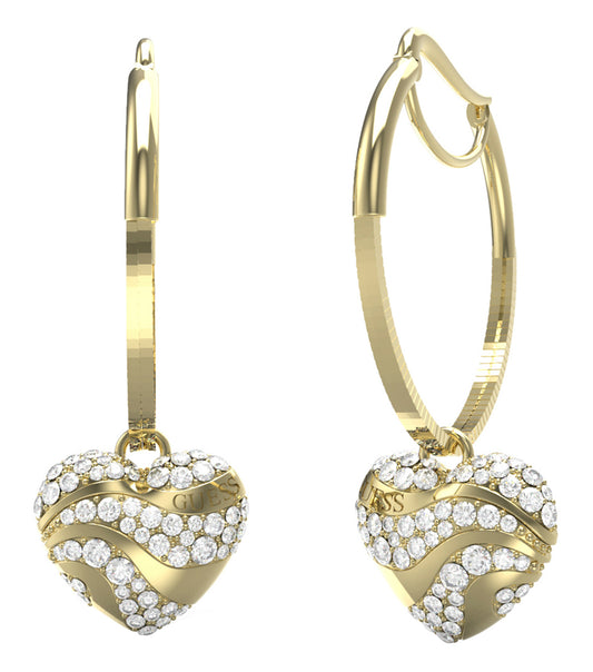Gold-tone Guess Jewellery hoop earrings, front-facing angle, showcasing sleek design and elegant finish, one-size.