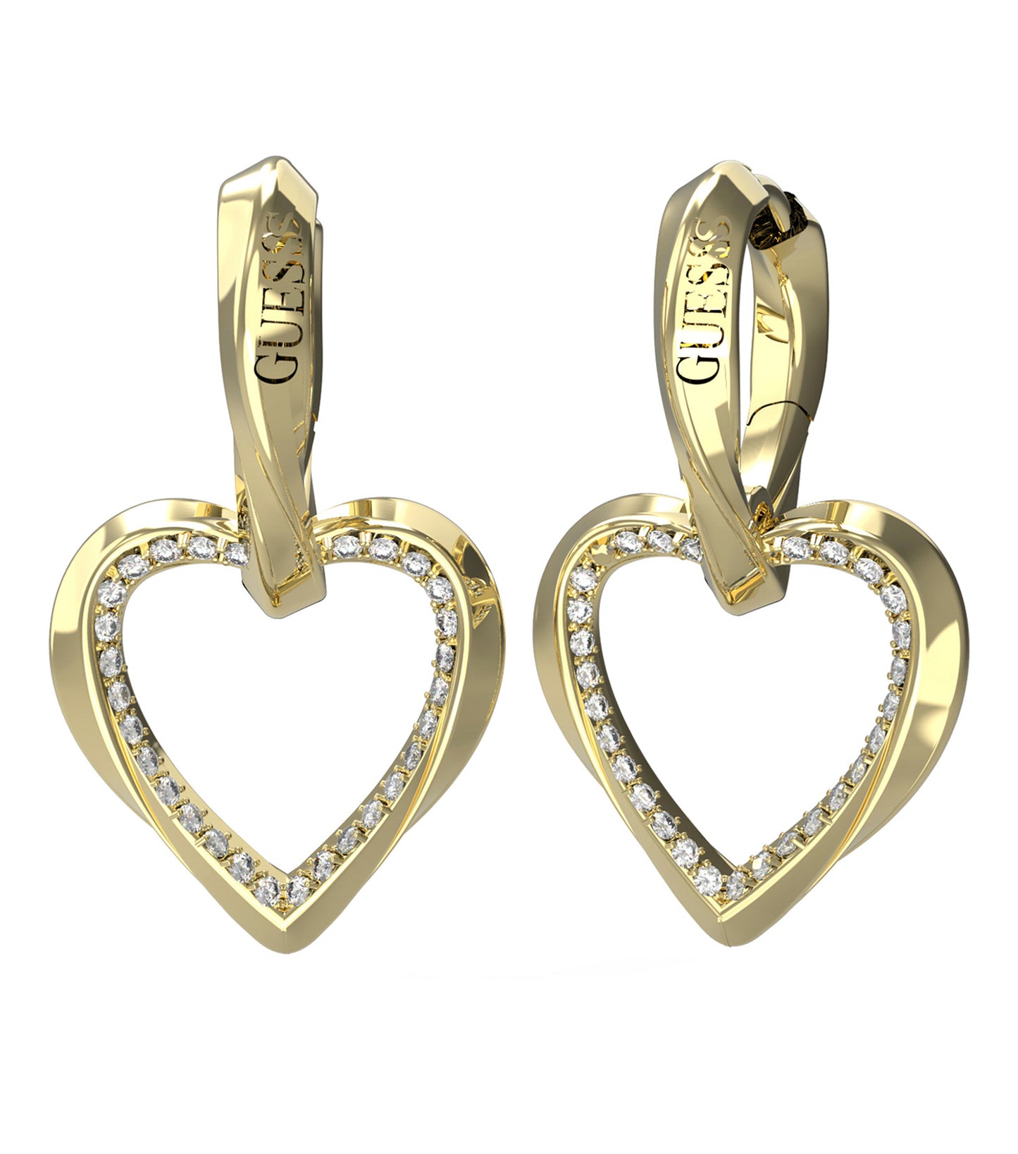 Guess Jewellery gold-colored earrings beautifully displayed at a frontal angle, epitomizing elegance and style.