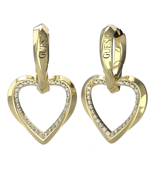 Guess Jewellery gold-colored earrings beautifully displayed at a frontal angle, epitomizing elegance and style.