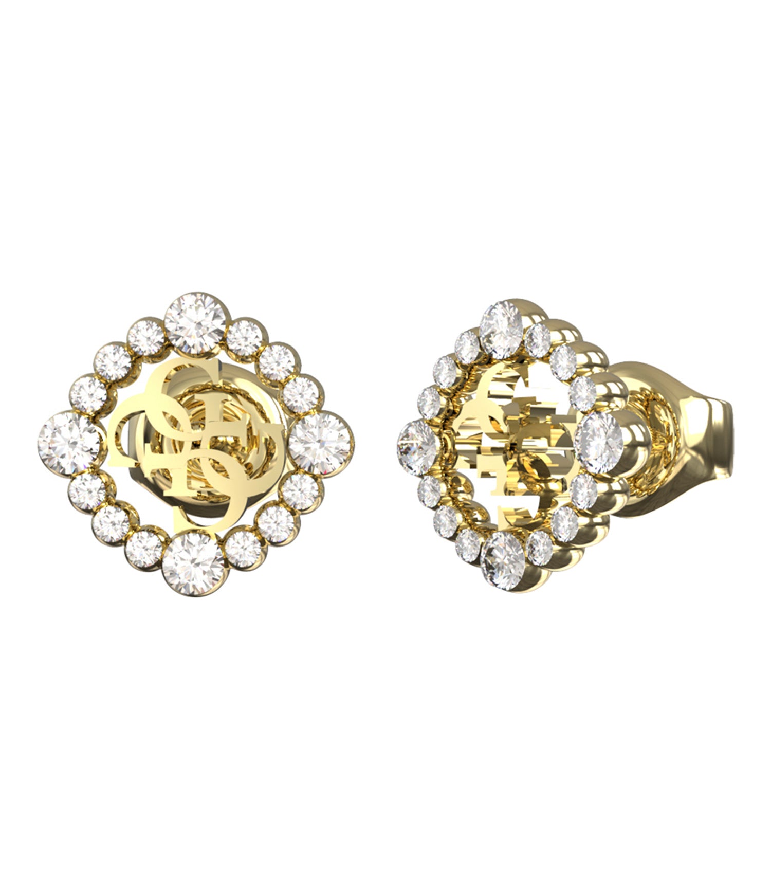 Guess Jewellery gold earrings, showcasing intricate design; elegant front view with lustrous gold finish, ideal for style enthusiasts.