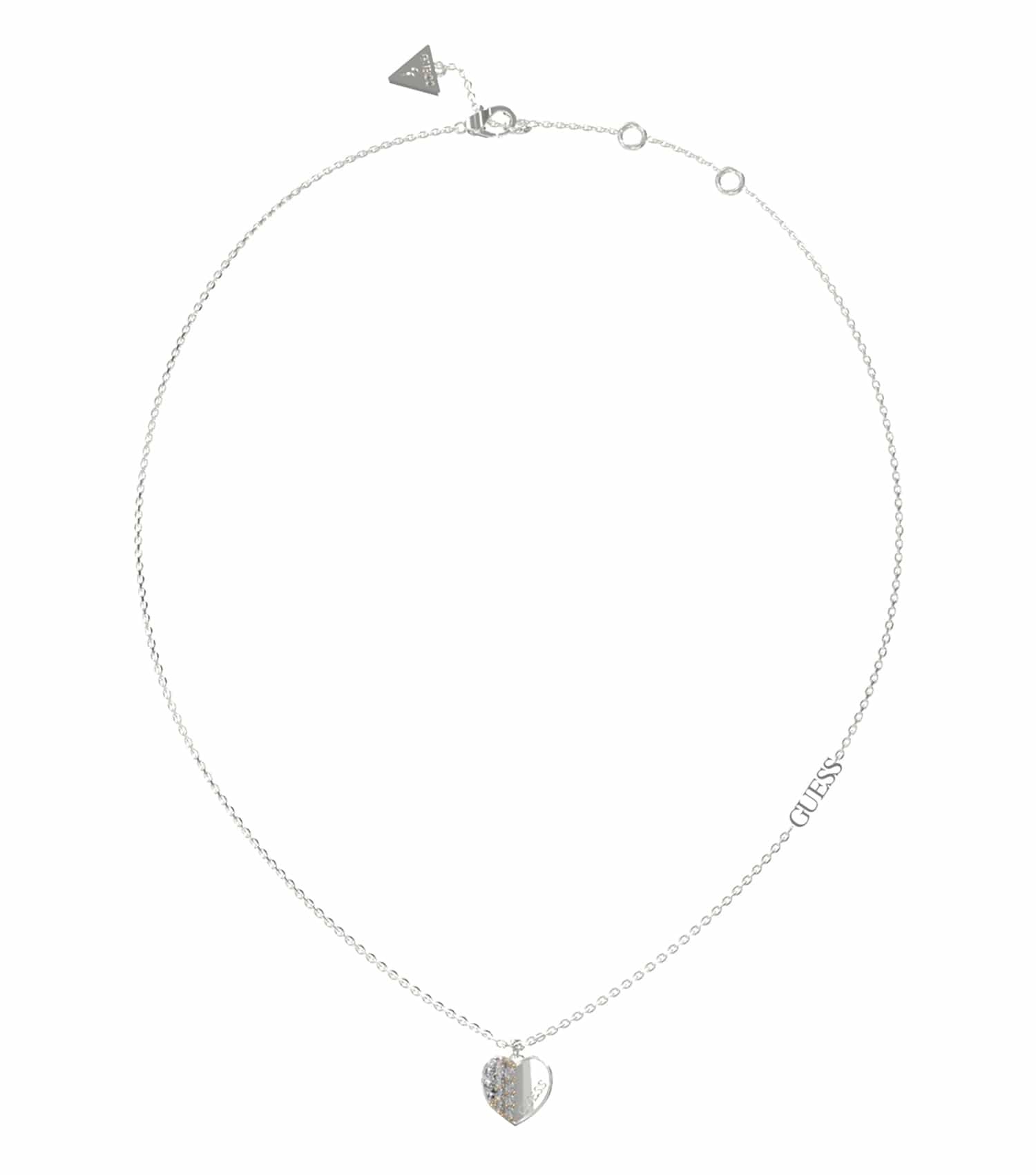 Silver Guess Jewellery necklace in an elegant design, showcasing intricate links with a gentle curve, front angle, one size.