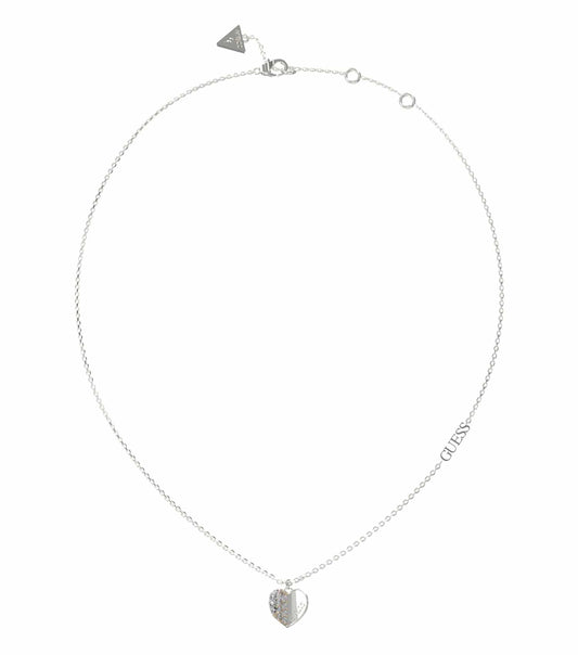 Silver Guess Jewellery necklace in an elegant design, showcasing intricate links with a gentle curve, front angle, one size.