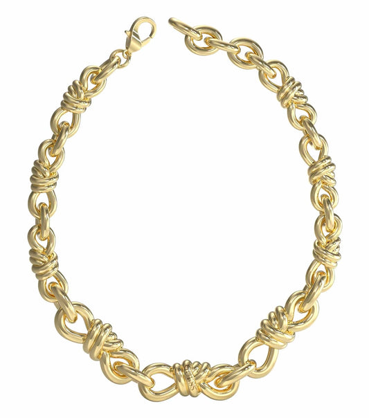 Elegant Guess Jewellery gold necklace showcasing a sleek and modern design. Front view accentuates the stunning gleam of the metal.