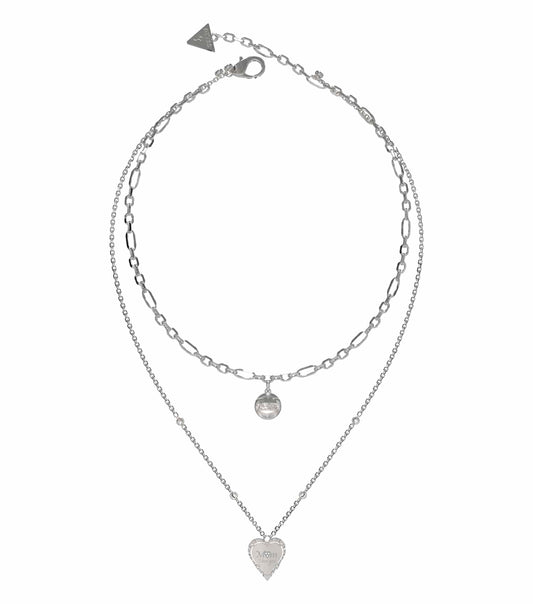 Guess Jewellery gold necklace, front angle view, displaying sleek chain and sparkling pendant, perfect for elegance and style