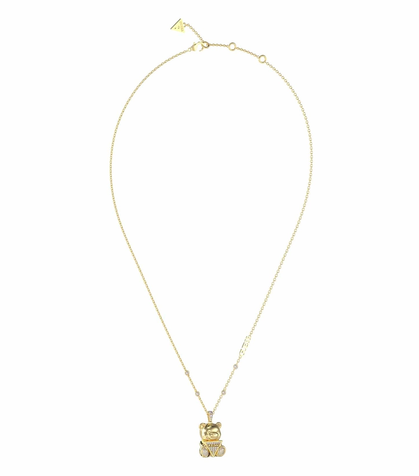 Elegant Guess Jewellery gold necklace showcasing intricate chain links, captured from a front angle, exuding timeless luxury.