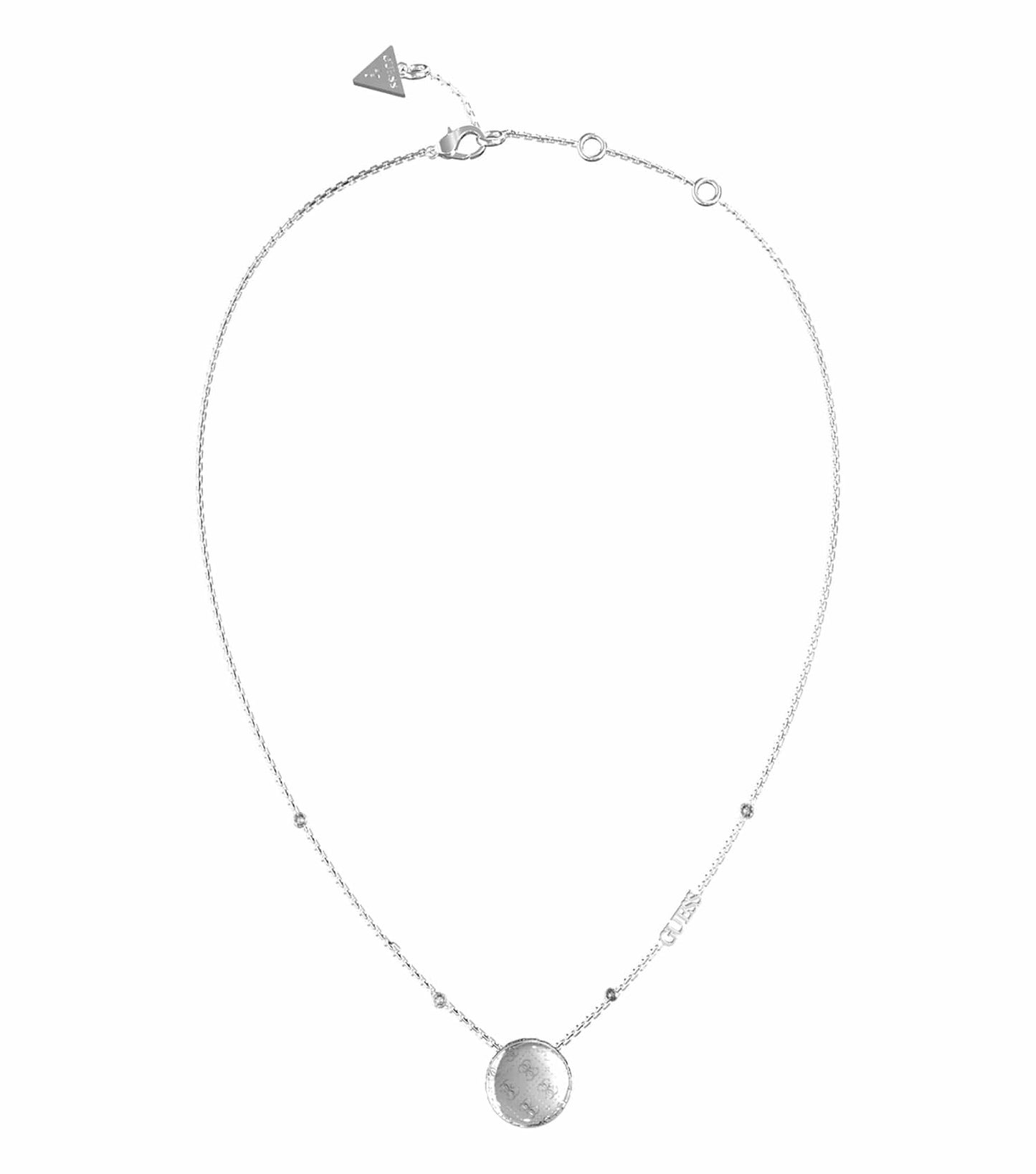 Gold Guess Jewellery necklace with a delicate chain, captured from a front angle, highlighting the brand's elegance and sophistication.