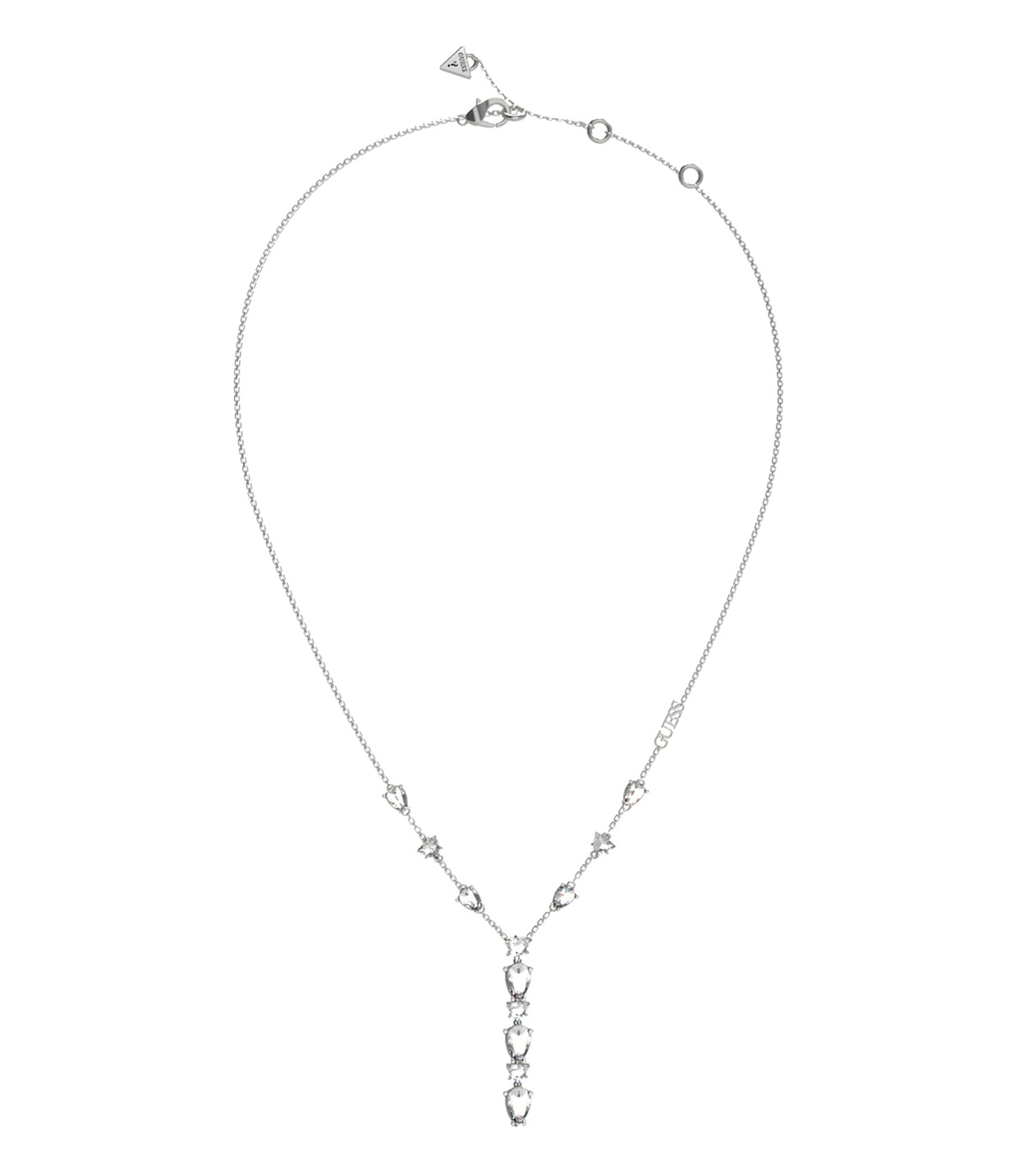Silver Guess Jewellery necklace, shown from a slightly angled front view, showcasing its elegant and timeless design.