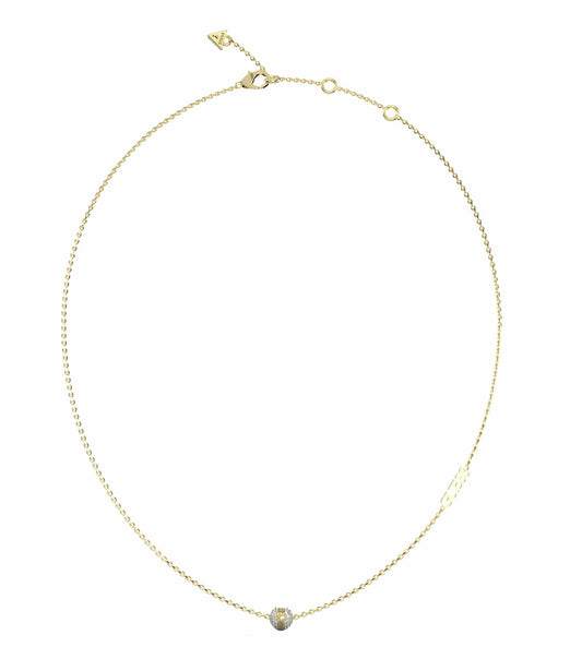 Glamorous Guess Jewellery gold necklace in a stylish, frontal view; sleek design showcasing intricate chain details suitable for elegant looks.