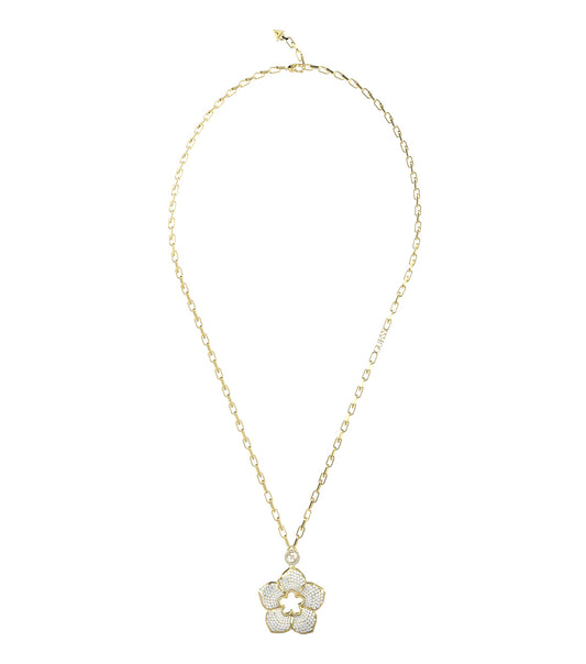 Gleaming gold Guess Jewellery necklace elegantly displayed front-facing, showcasing intricate link details with perfect craftsmanship.