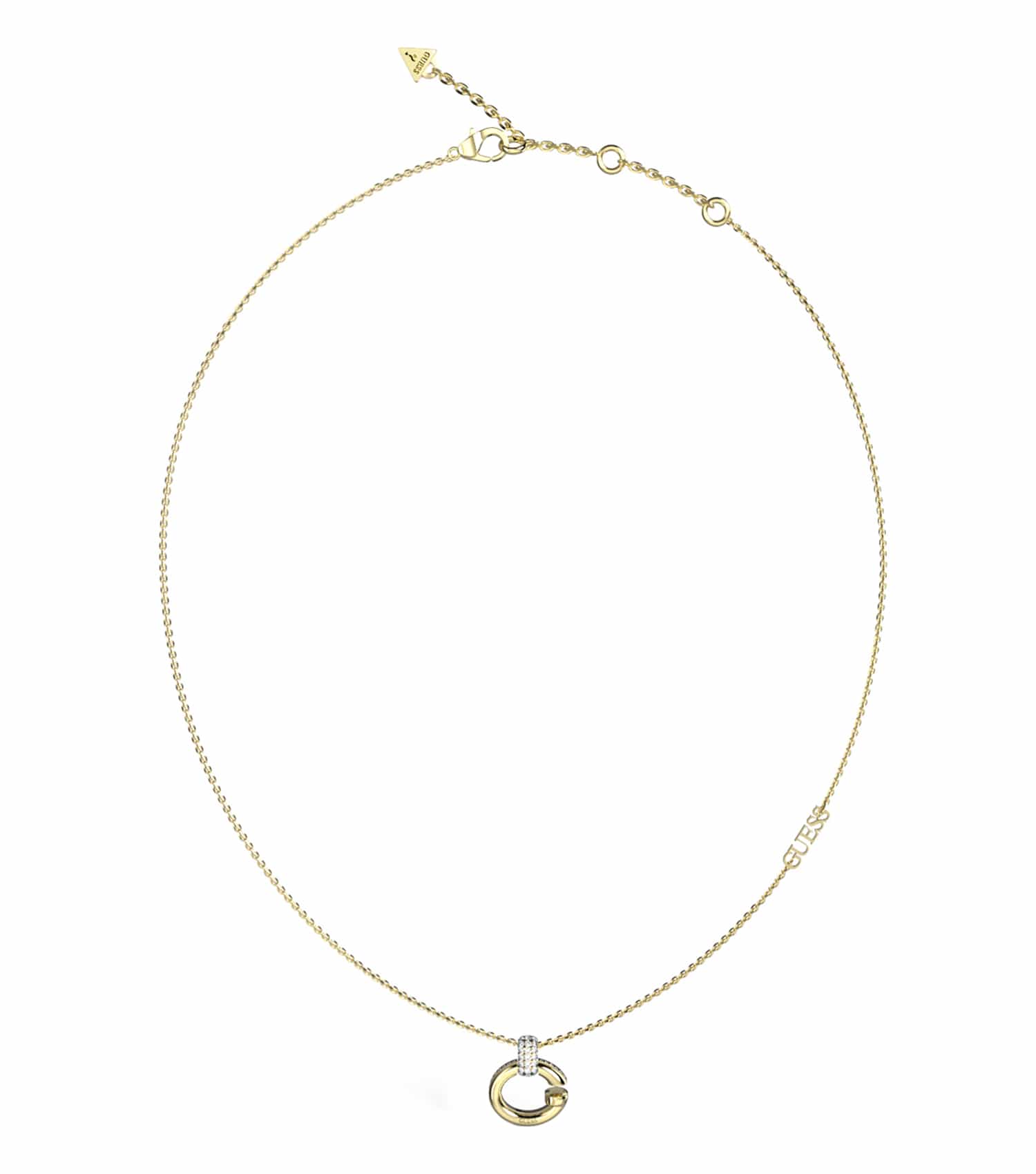 Elegant Guess Jewellery necklace in gold color featuring a unique link design, displayed from an overhead angle against a white background.
