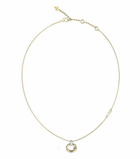 Elegant Guess Jewellery necklace in gold color featuring a unique link design, displayed from an overhead angle against a white background.