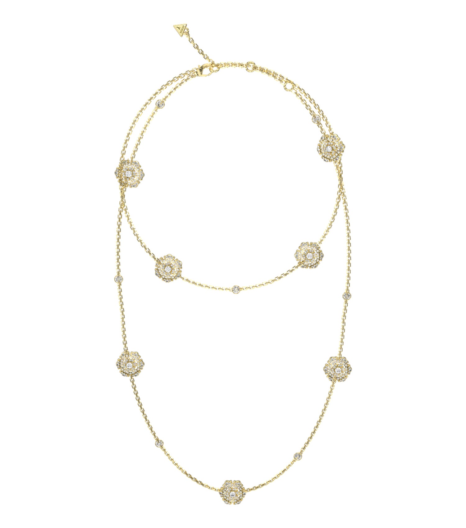 Guess Jewellery gold necklace in an elegant, frontal display; showcasing its refined design and luxurious gold hue.