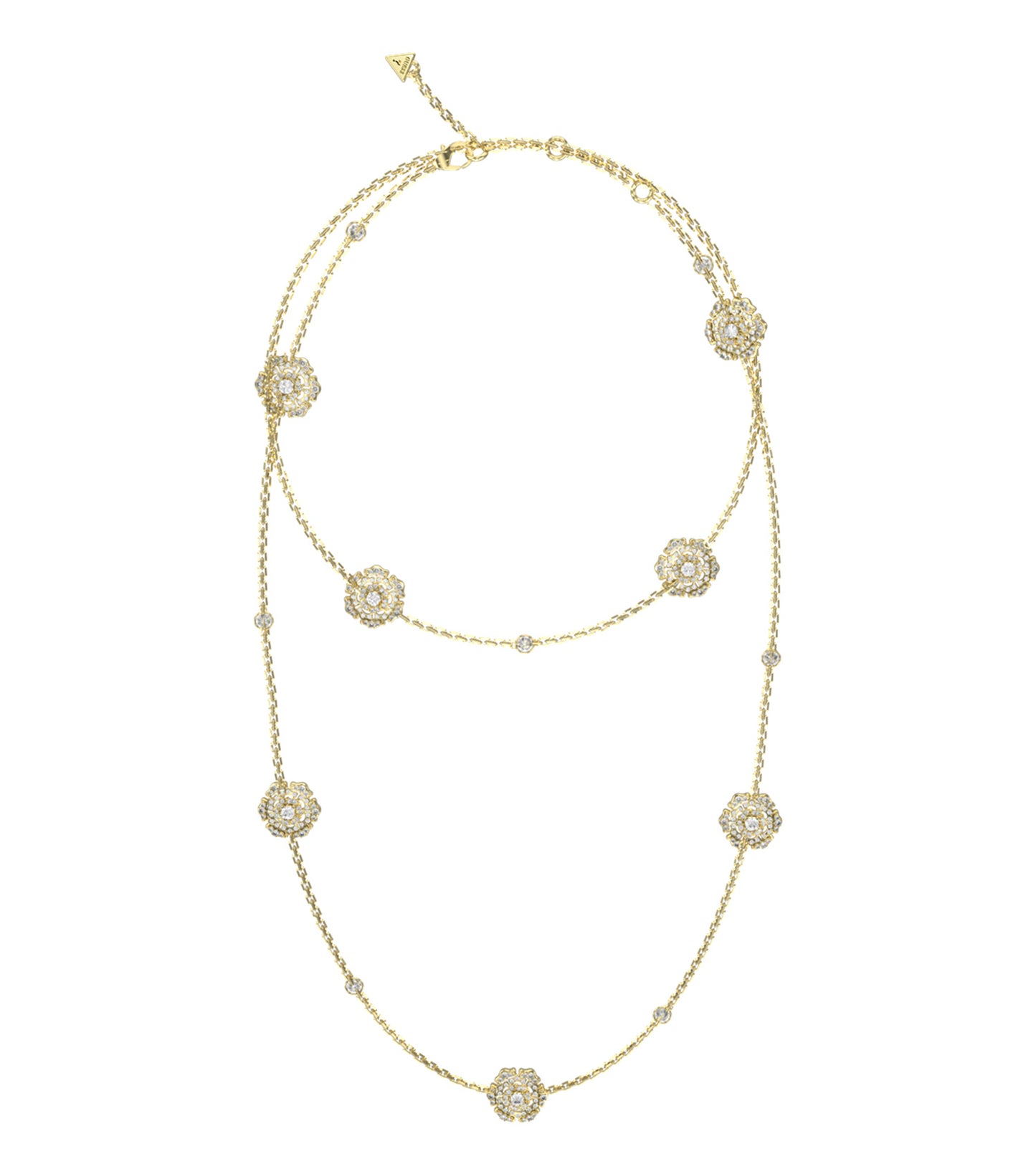 Guess Jewellery gold necklace in an elegant, frontal display; showcasing its refined design and luxurious gold hue.