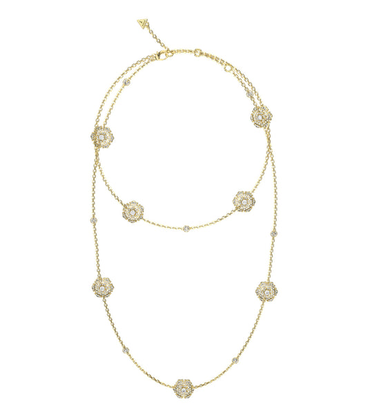 Guess Jewellery gold necklace in an elegant, frontal display; showcasing its refined design and luxurious gold hue.